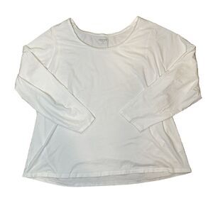 Lands' End Women's Top 2X White Long Sleeve Tee Shaped Fit 20W-22W Cotton Modal